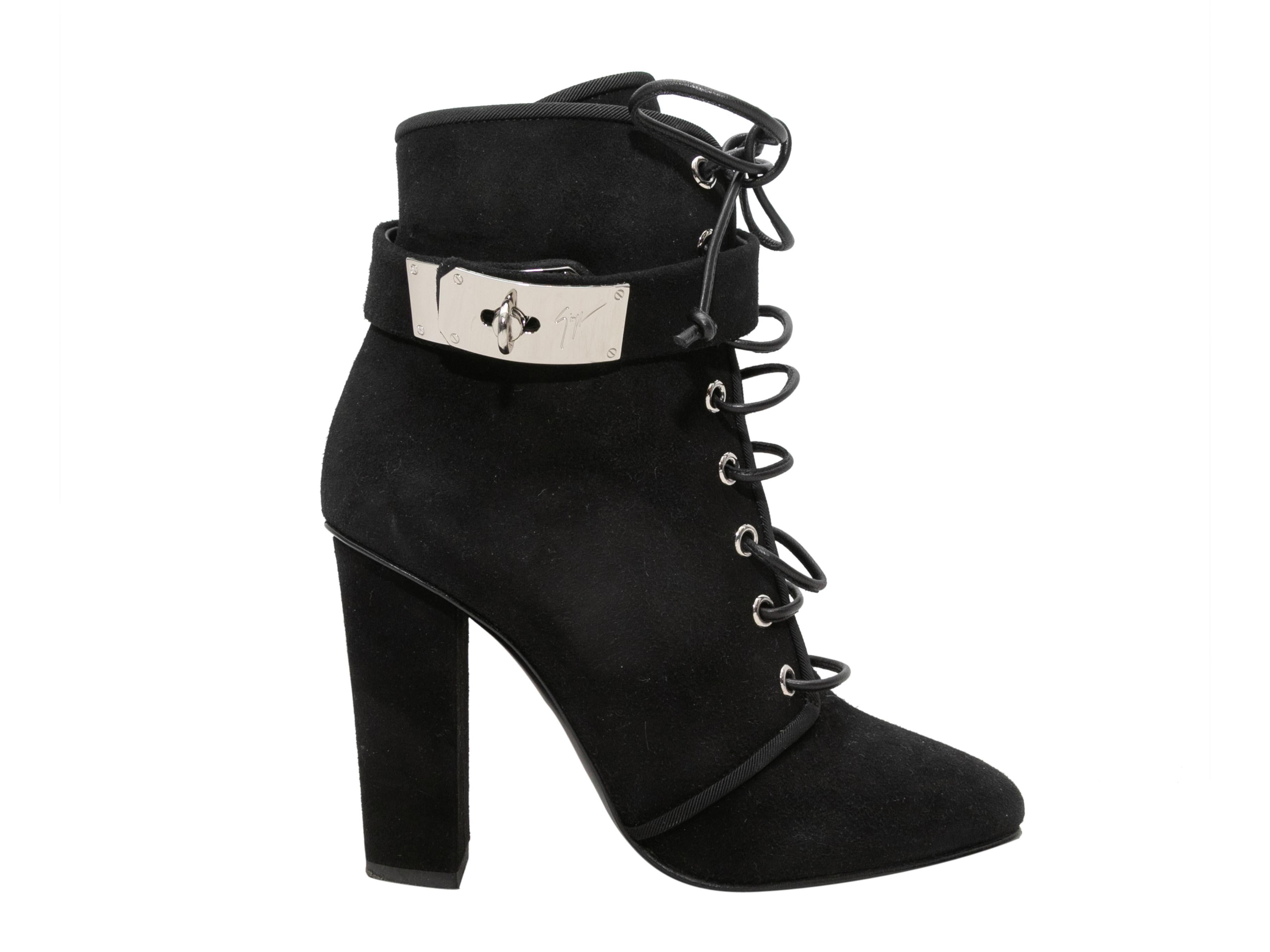 Black Giuseppe Zanotti Suede Heeled Lace-Up Ankle Boots Size 36 For Sale
