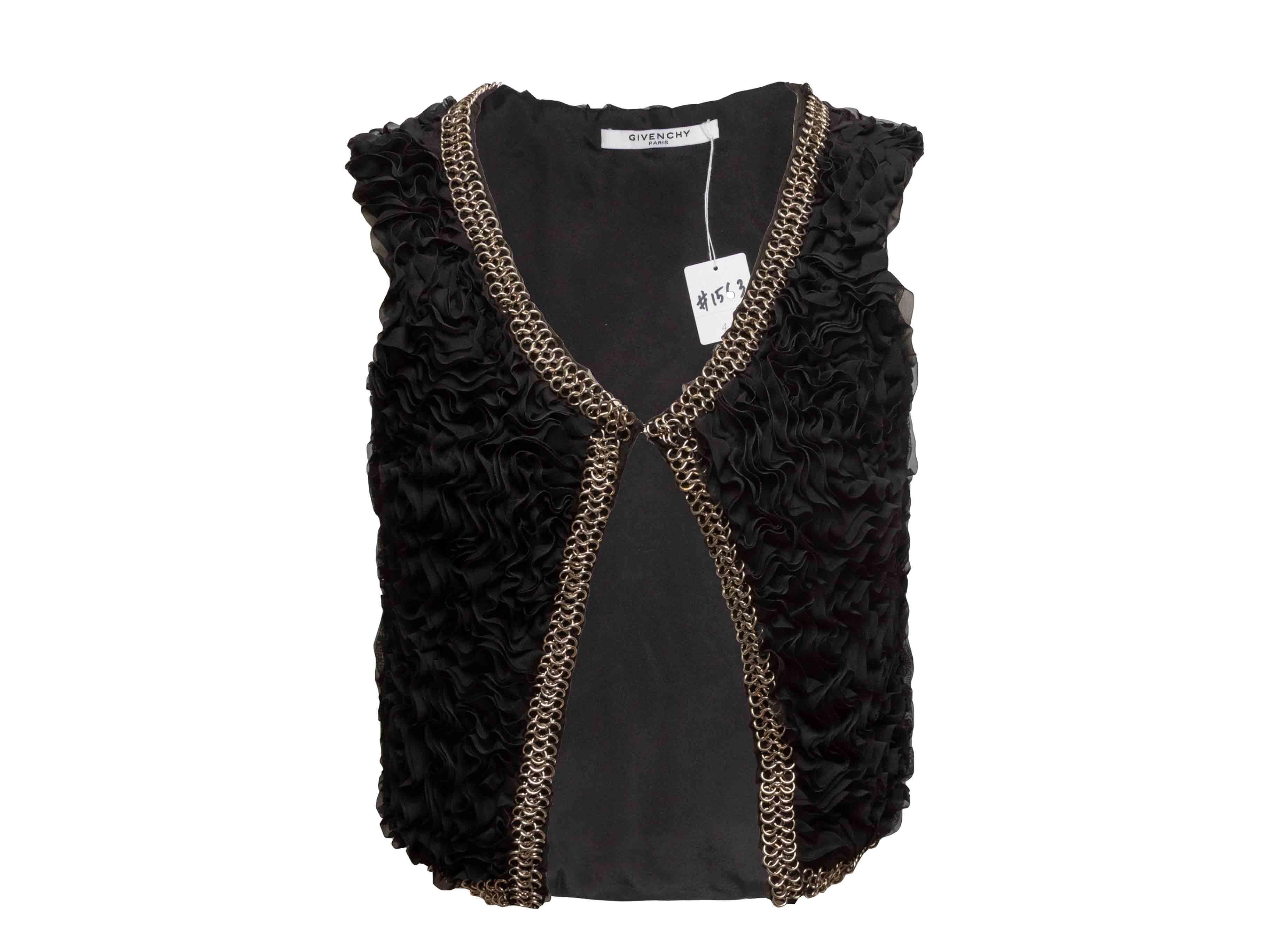 Schwarze Givenchy Rüschenweste mit Kettenbesatz Größe US S im Angebot