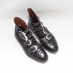 Black Givenchy Embossed Croc Buckle Ankle Boots Size 36