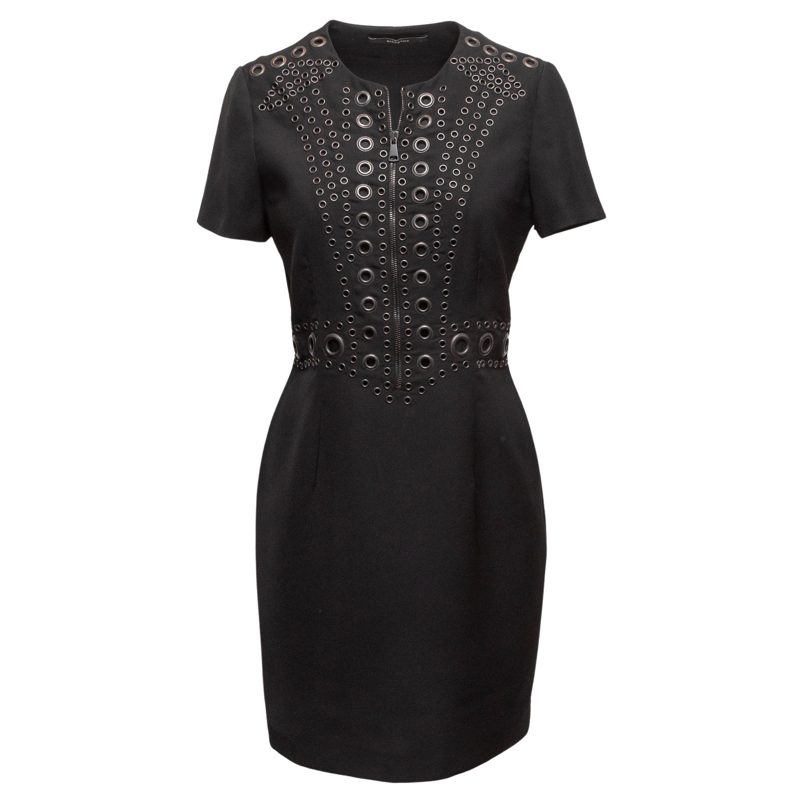 Black Givenchy Grommet-Embellished Short Sleeve Dress Size FR 42 in vendita