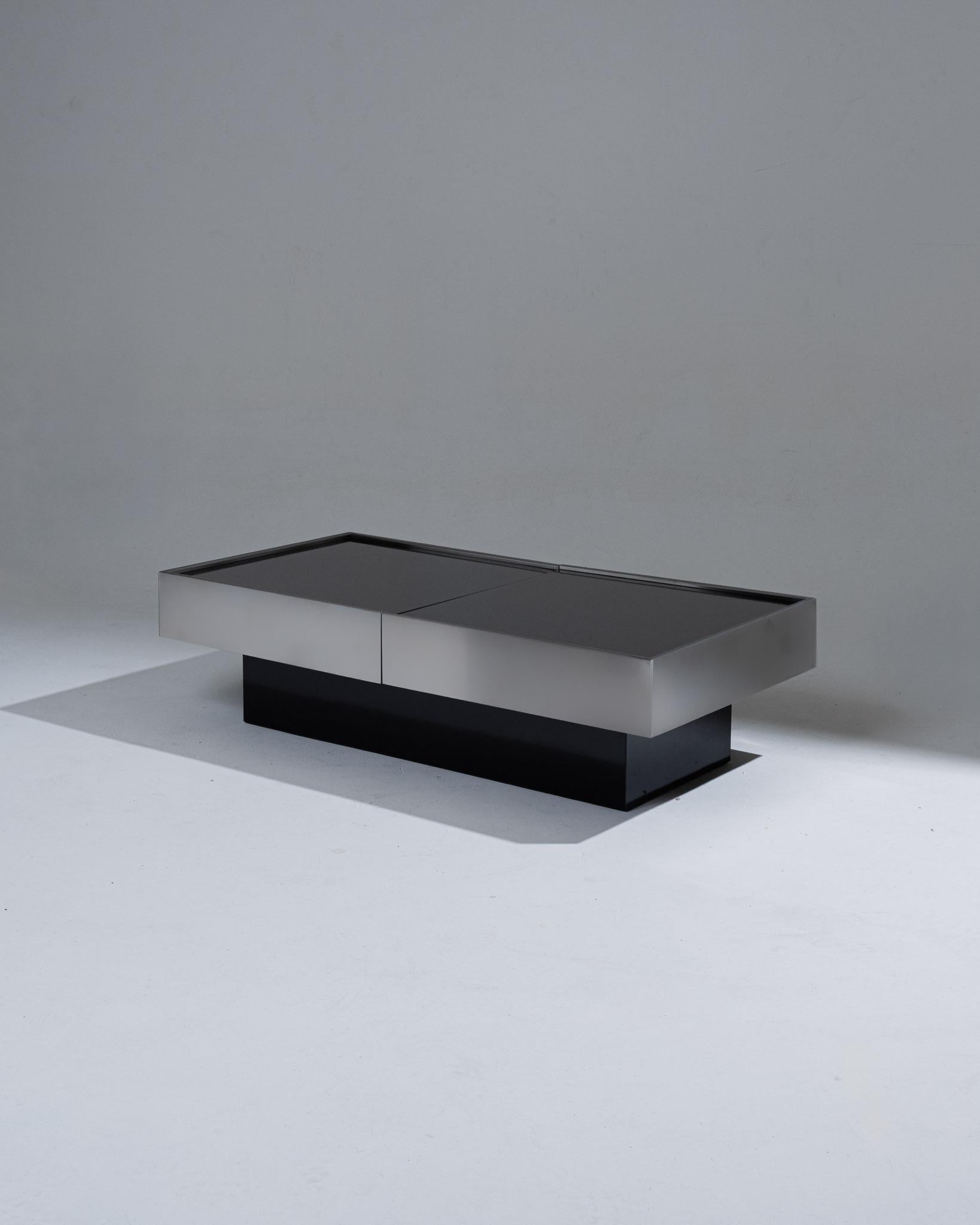 Modern Black Glass and Metal Coffee Table-Bar, 1970s For Sale