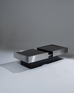 Black Glass and Metal Coffee Table-Bar, 1970s