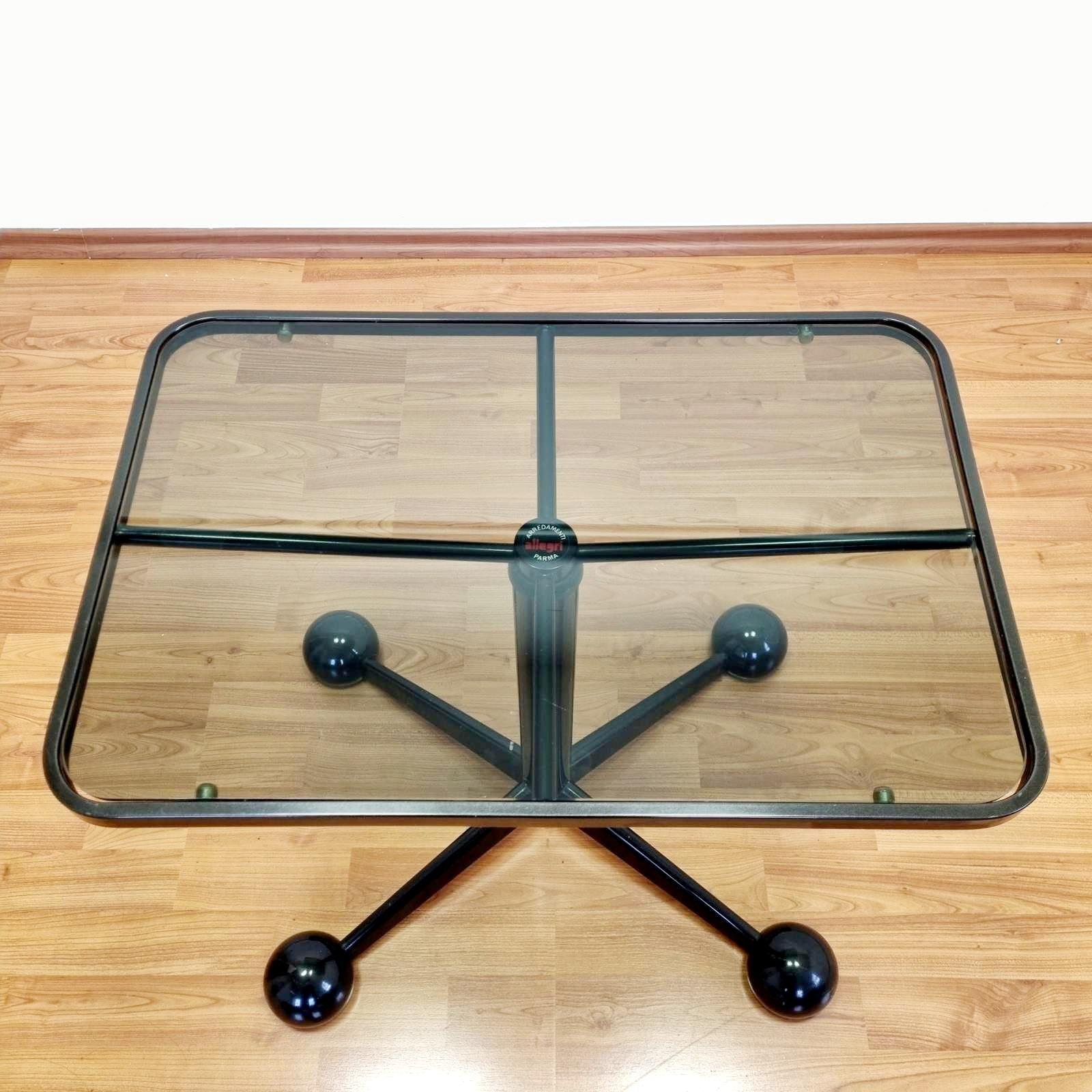 Mid-Century Modern Black Glass and Metal Side Table by Arredamenti Allegri Parma Italy 70s For Sale