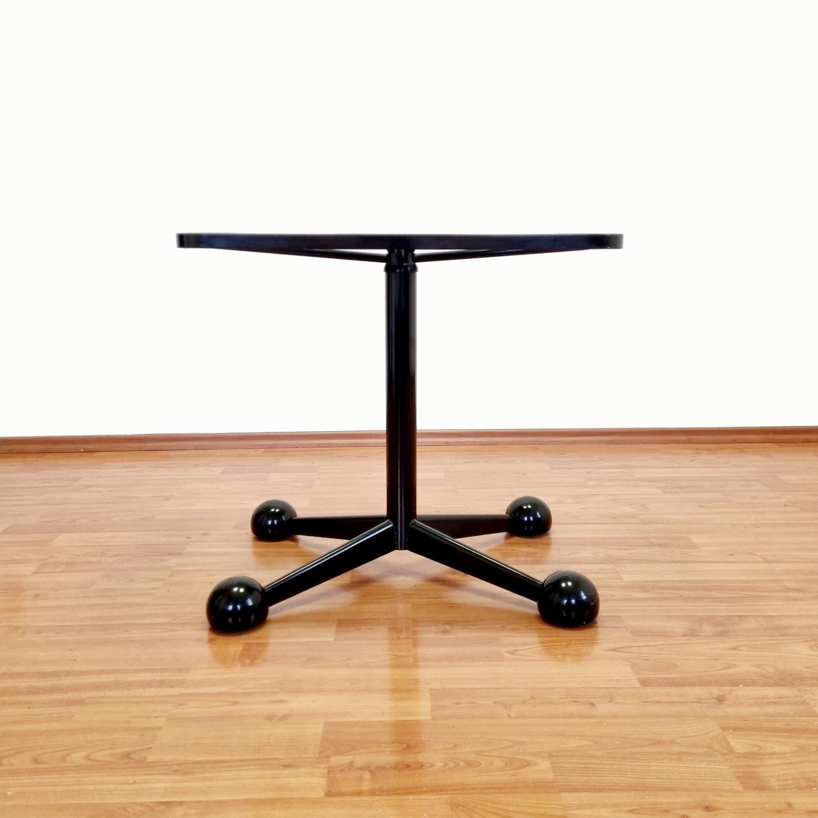 Italian Black Glass and Metal Side Table by Arredamenti Allegri Parma Italy 70s For Sale