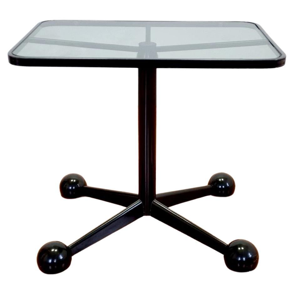 Black Glass and Metal Side Table by Arredamenti Allegri Parma Italy 70s For Sale