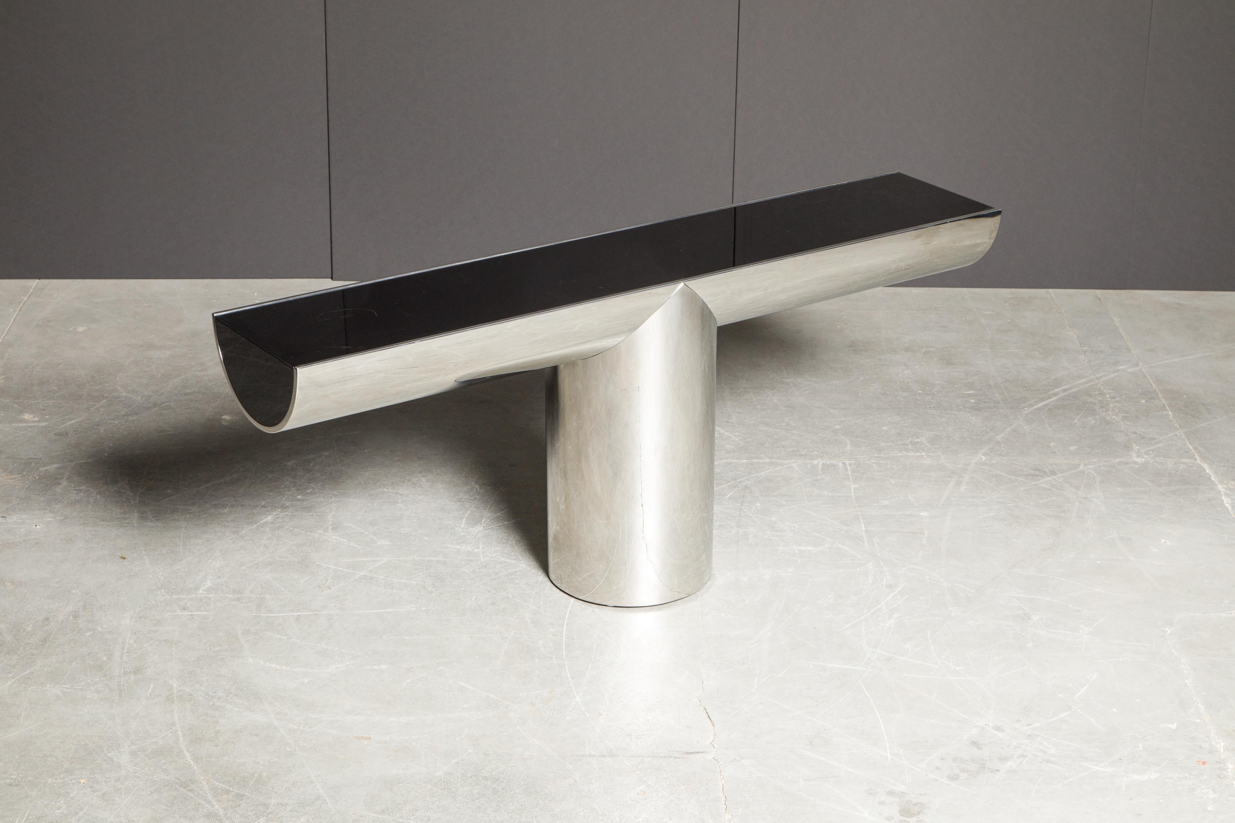 Black Glass and Stainless Steel Console by J. Wade Beam for Brueton, c. 1970s  5