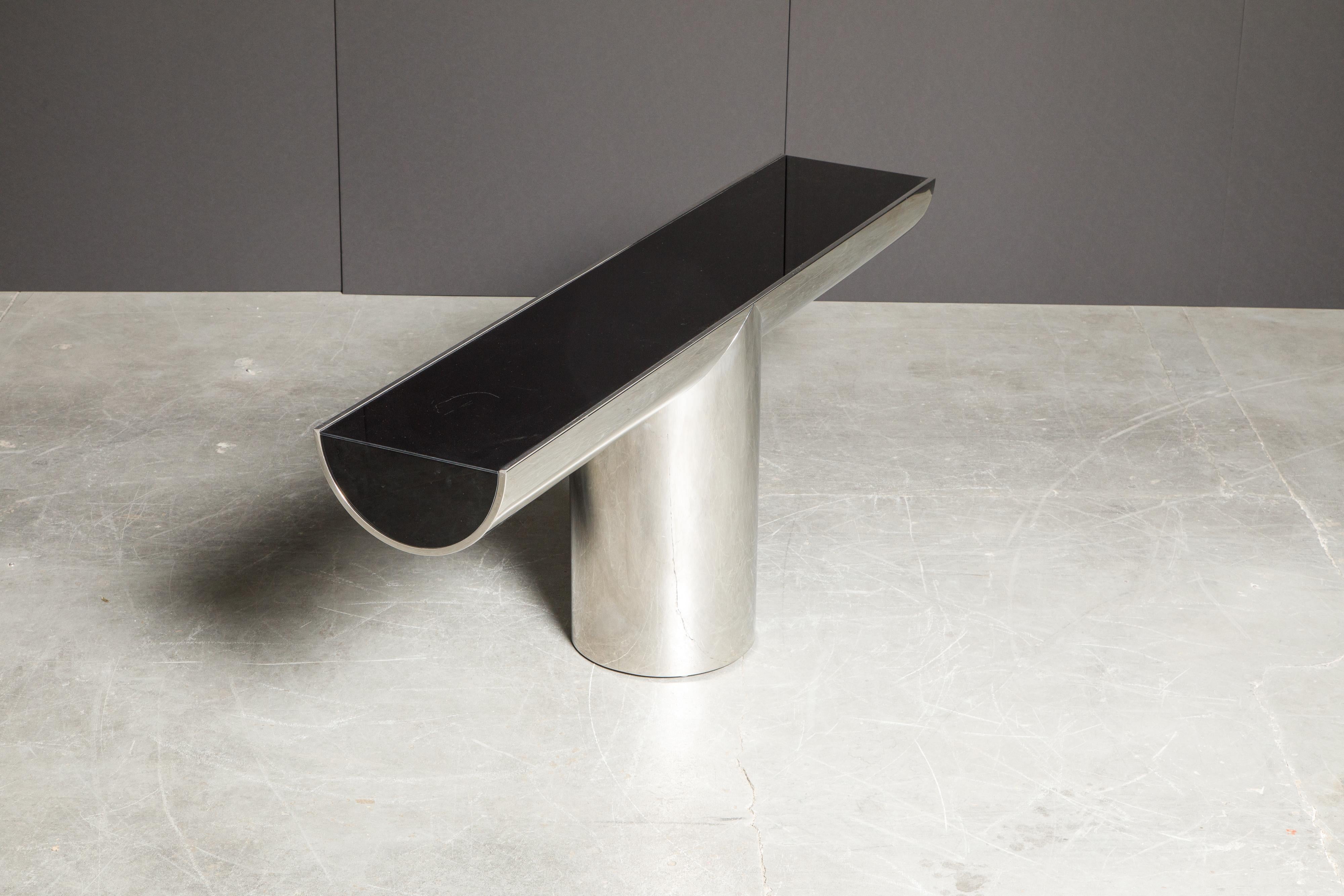 Black Glass and Stainless Steel Console by J. Wade Beam for Brueton, c. 1970s  6