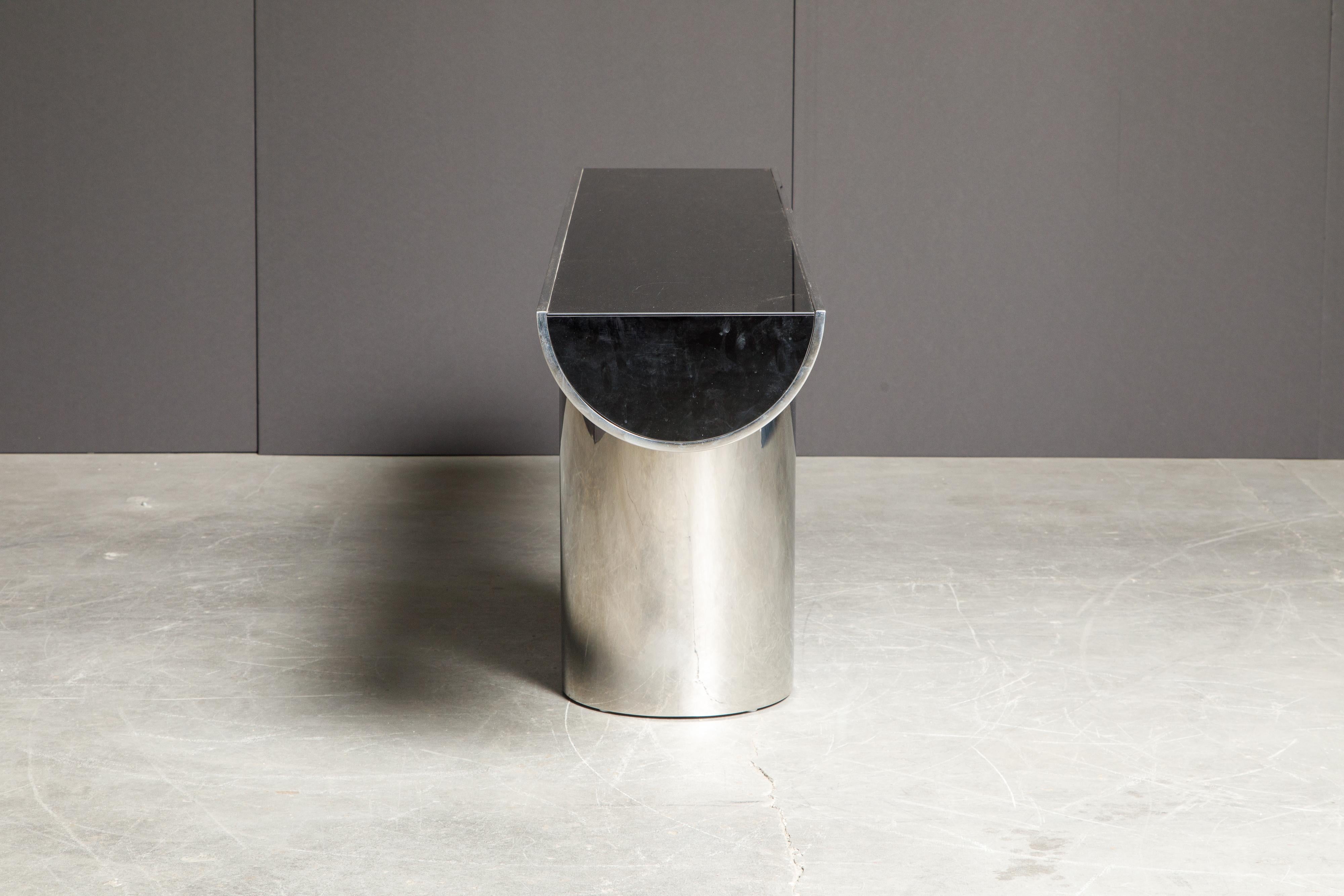 Black Glass and Stainless Steel Console by J. Wade Beam for Brueton, c. 1970s  7