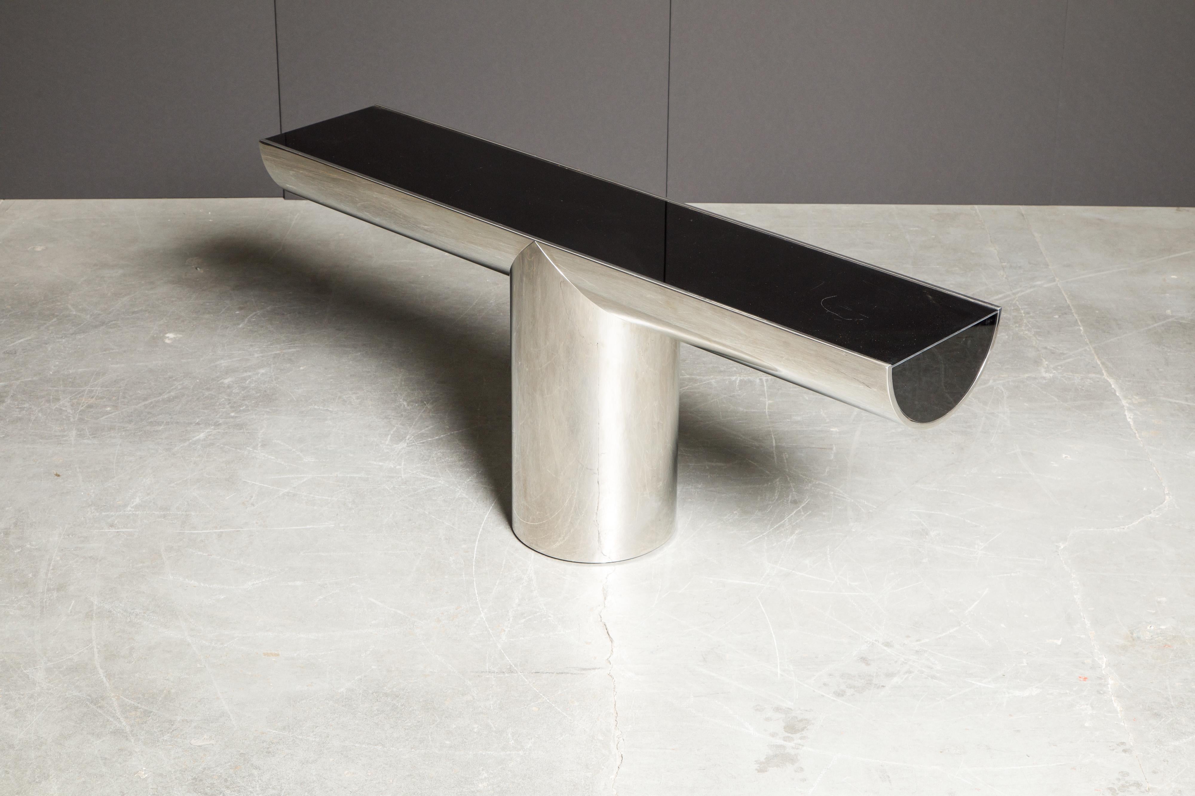 Black Glass and Stainless Steel Console by J. Wade Beam for Brueton, c. 1970s  8
