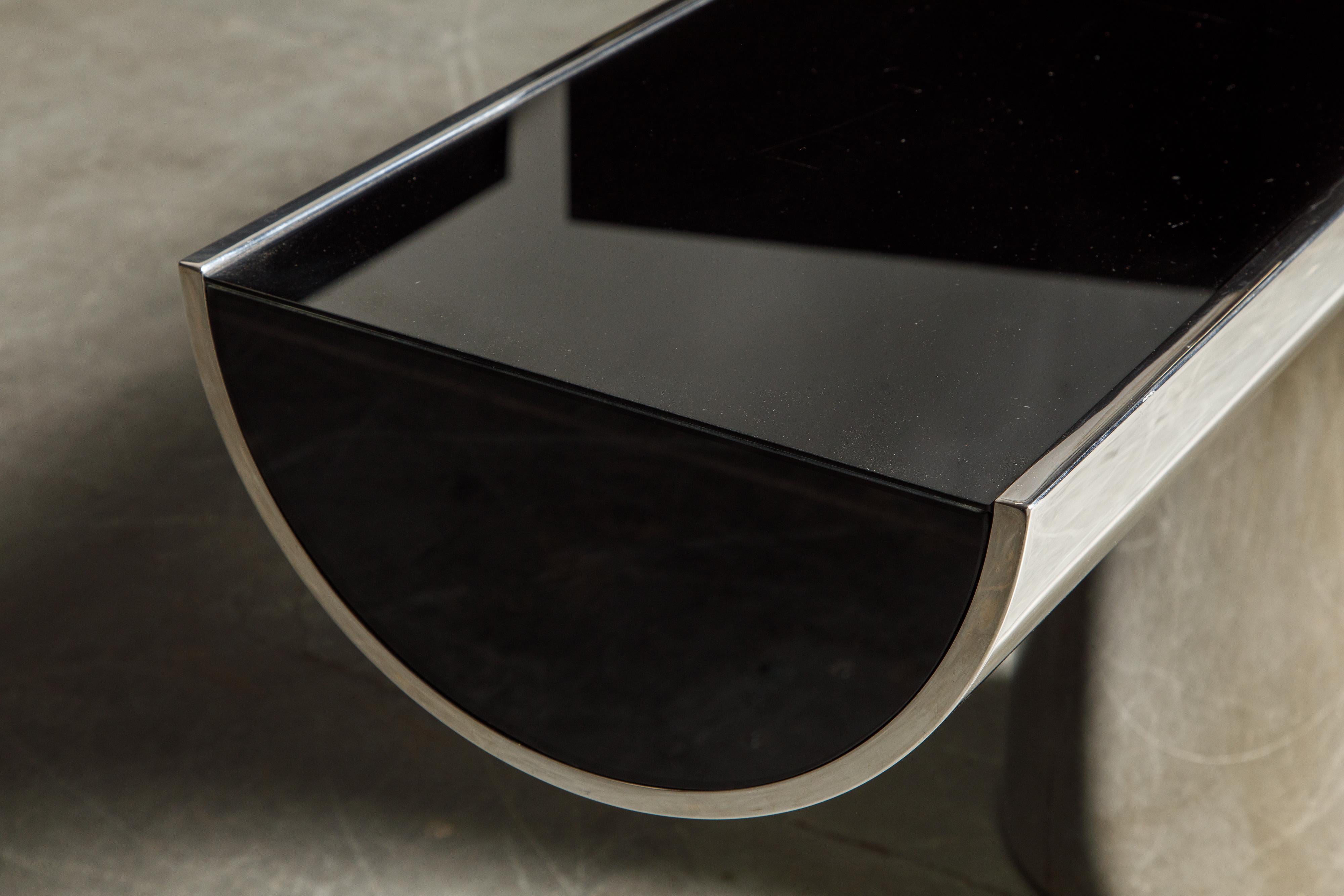 Black Glass and Stainless Steel Console by J. Wade Beam for Brueton, c. 1970s  12