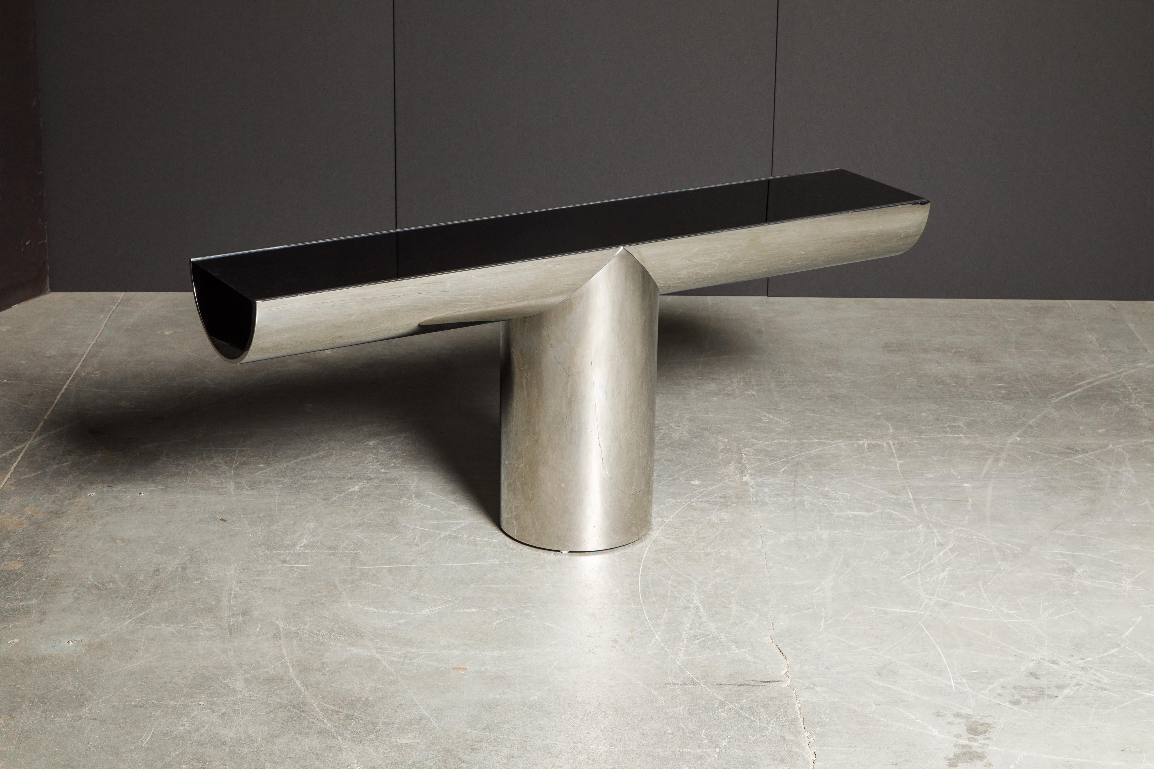 American Black Glass and Stainless Steel Console by J. Wade Beam for Brueton, c. 1970s 