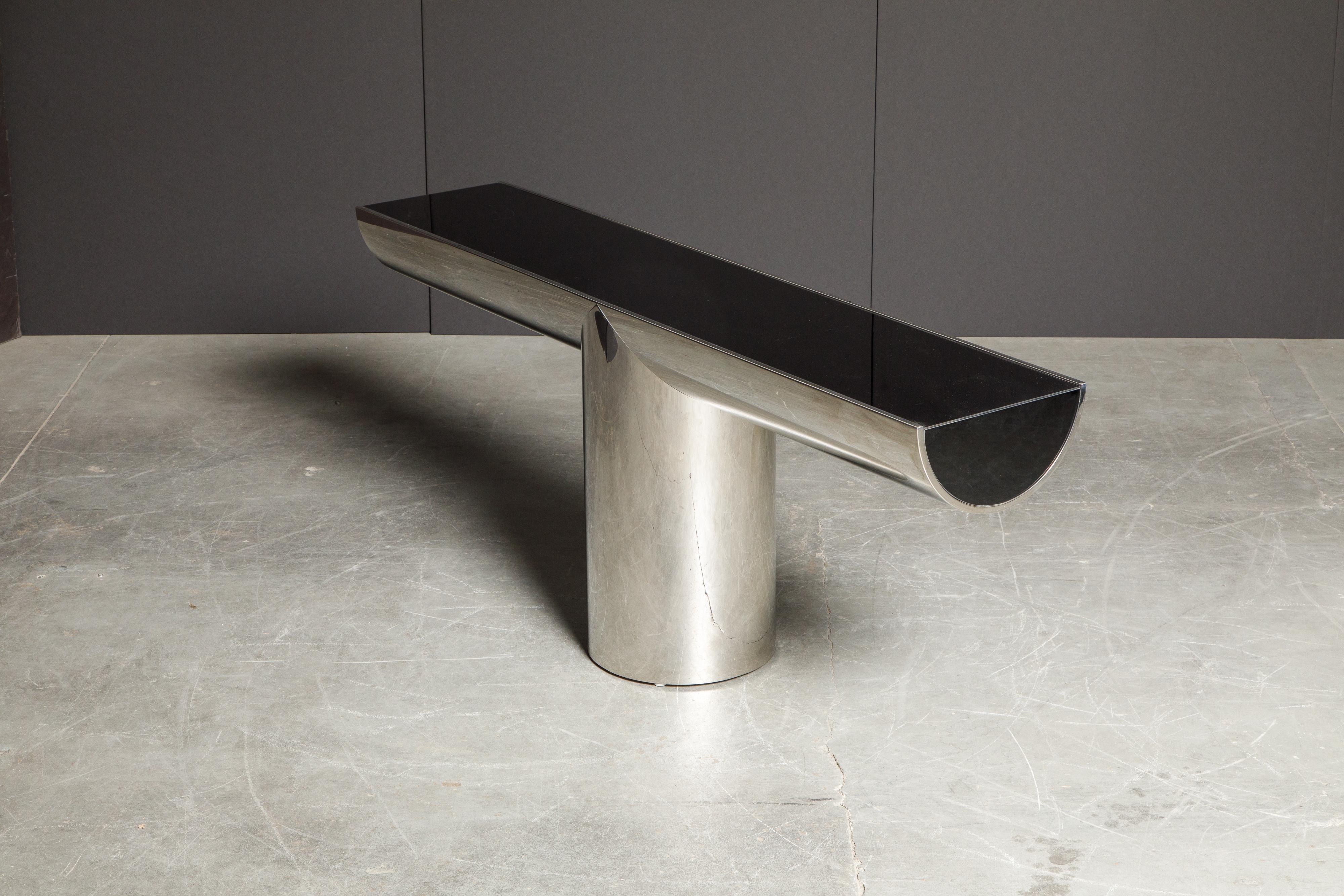 Black Glass and Stainless Steel Console by J. Wade Beam for Brueton, c. 1970s  1