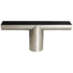 Black Glass and Stainless Steel Console by J. Wade Beam for Brueton, c. 1970s 