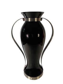 Black Glass and Stainless Steel Vases