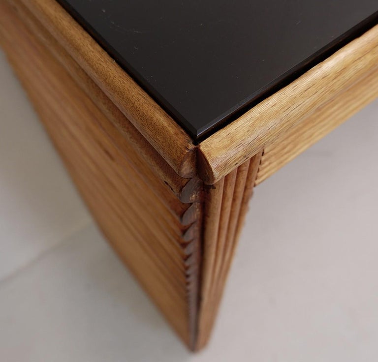 Black Glass and Wood Console Table at 1stDibs