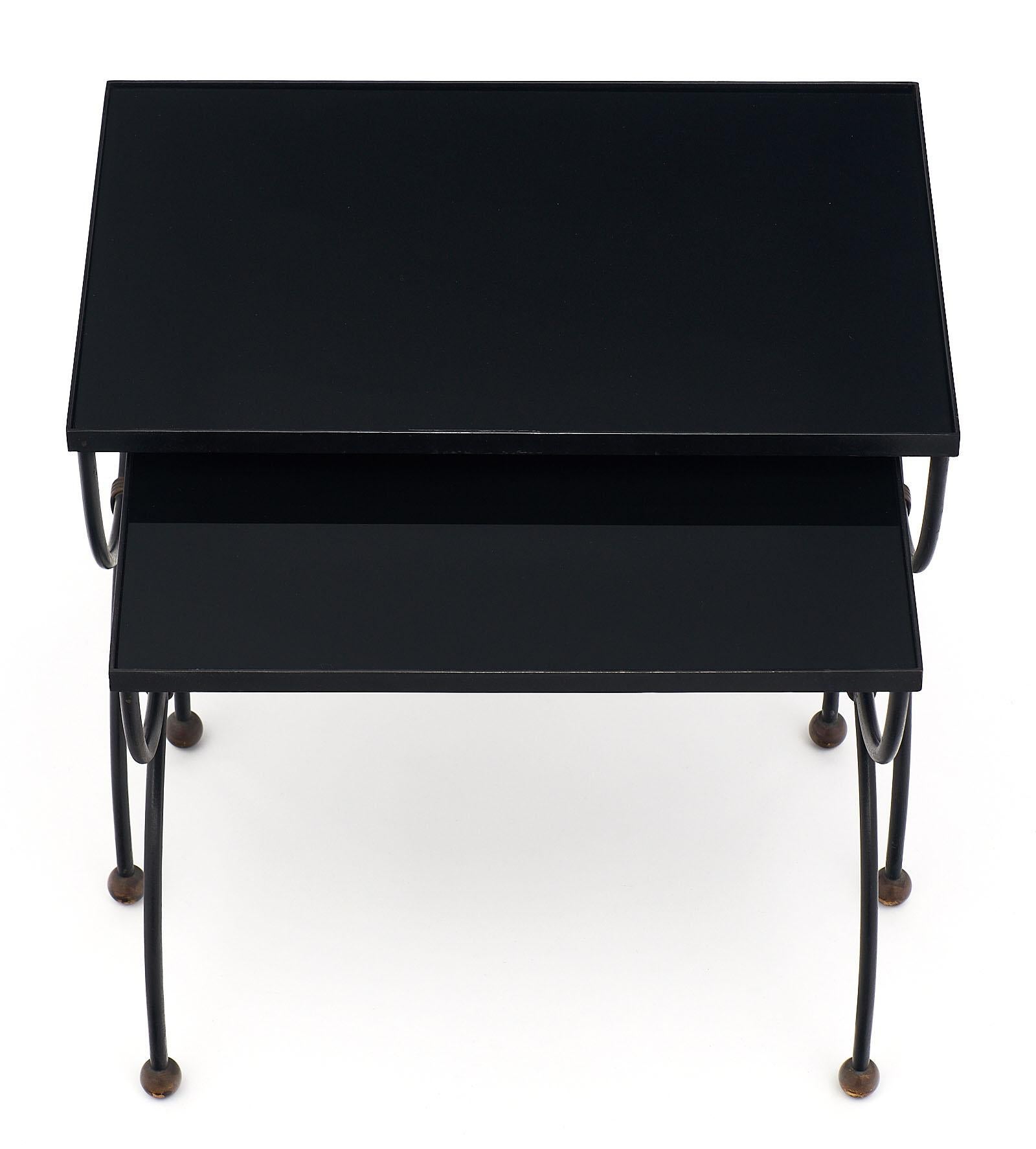 French Black Glass Art Deco Period Nesting Tables