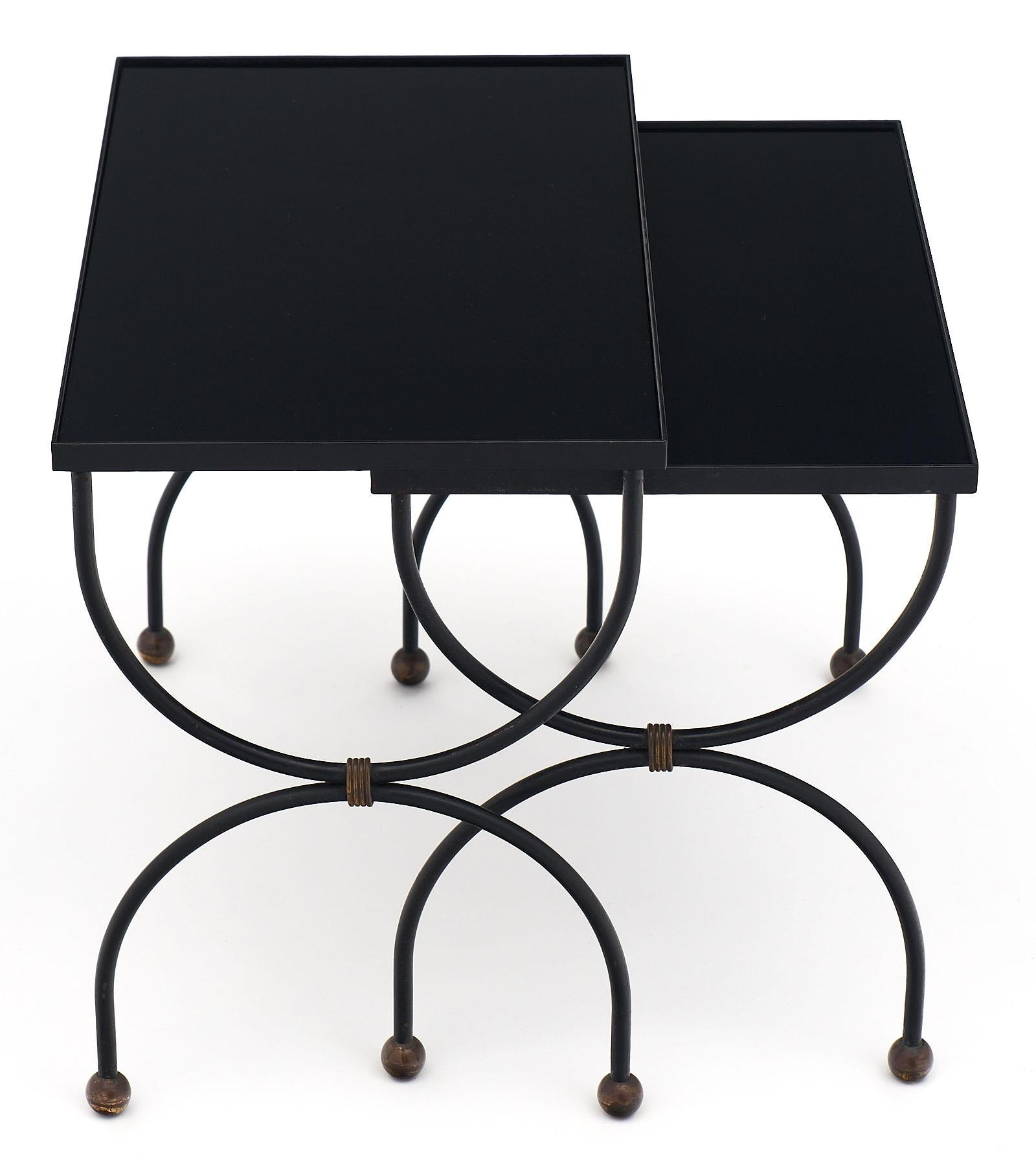 Black Glass Art Deco Period Nesting Tables In Good Condition In Austin, TX