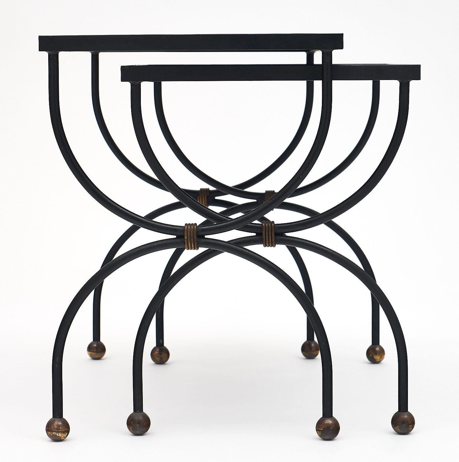 Mid-20th Century Black Glass Art Deco Period Nesting Tables