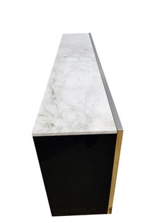 Black Glass, Brass and Chrome Credenza Maison Jansen Style