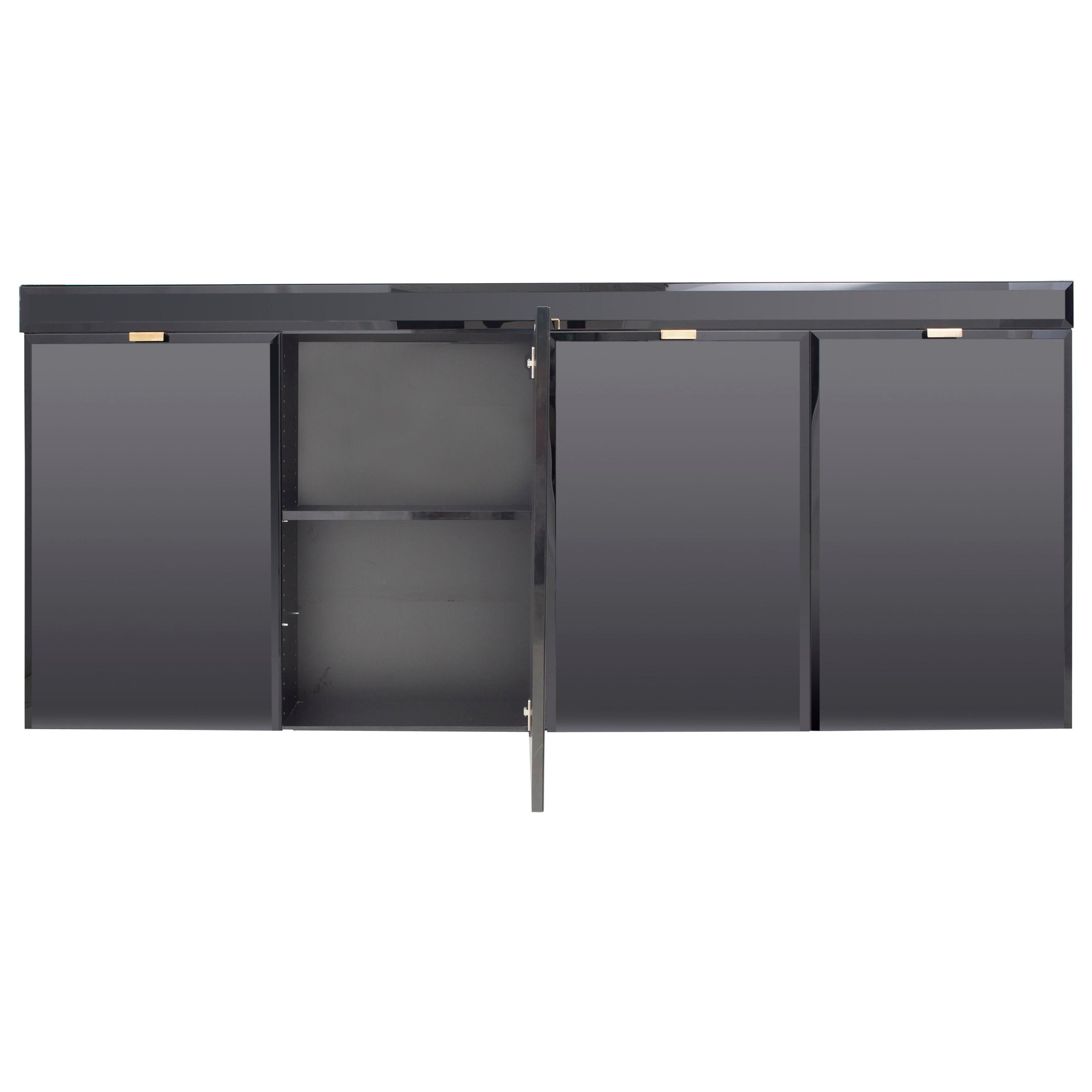 Black Glass and Brass Credenza