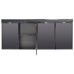 Black Glass and Brass Credenza