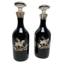 Black Glass Decanters with Sterling