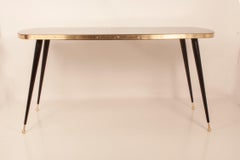 Black Glass Dinning Table, Brass, Black Iron Legs, Spain
