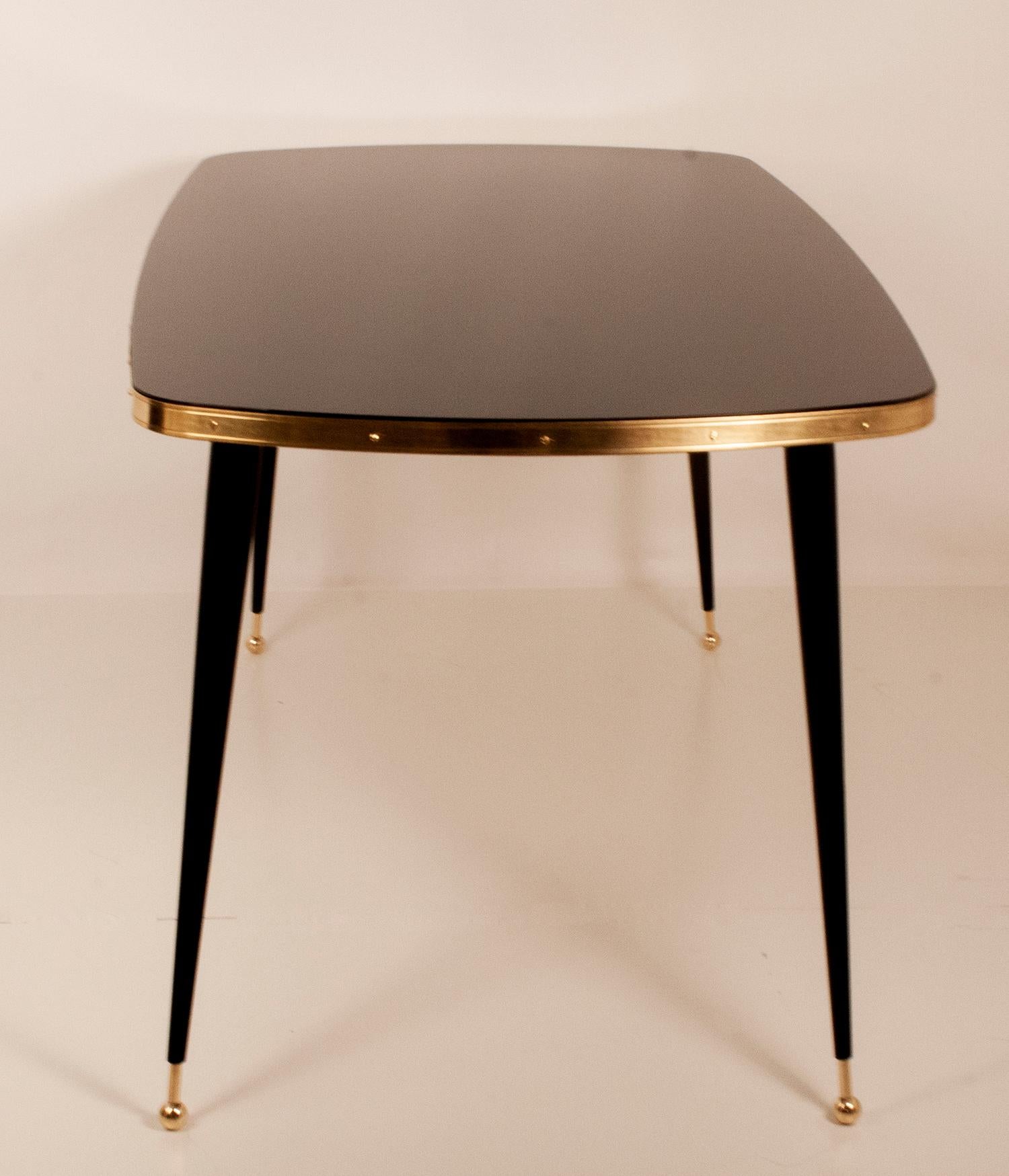 Black Glass Dinning Table, Brass, Black Iron Legs, Spain For Sale 1
