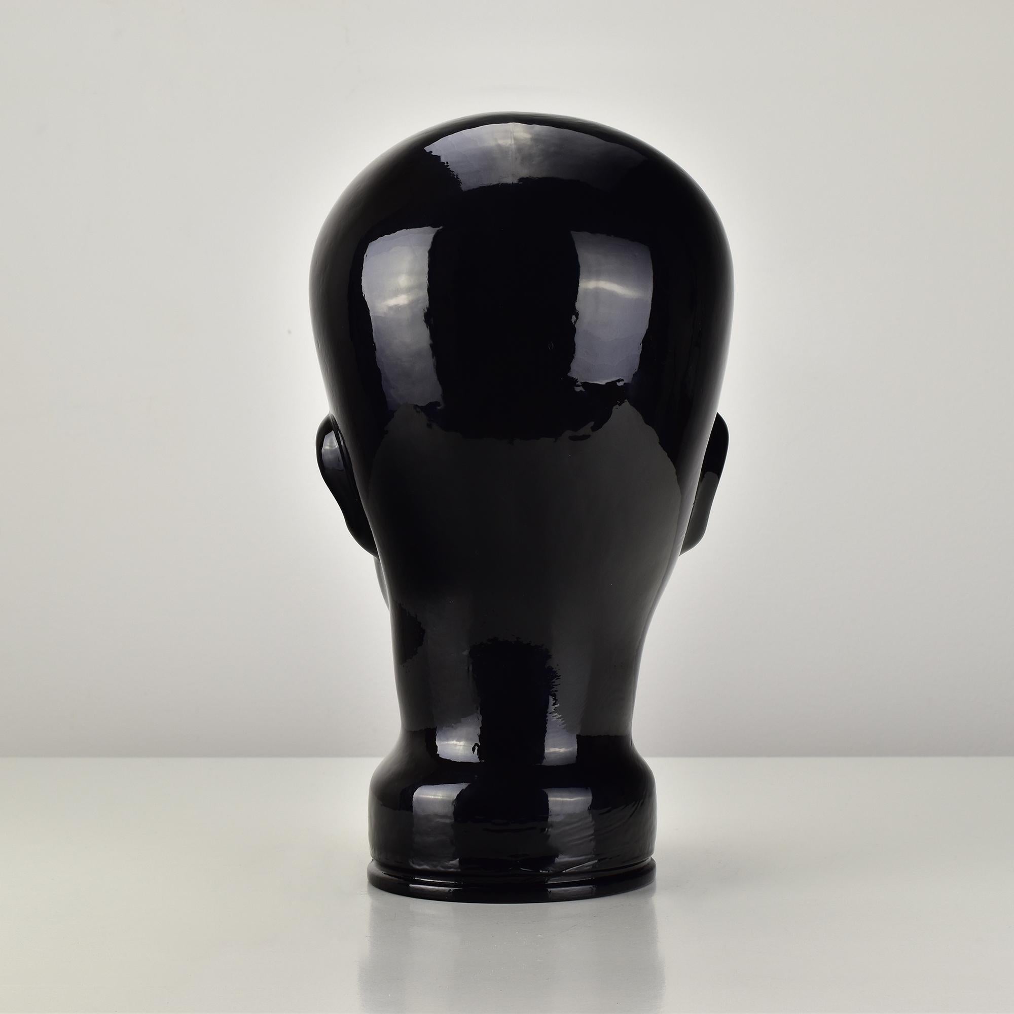 Black Glass Mannequin Head Sculpture, 1970s German Decorative Design In Good Condition For Sale In Bad Säckingen, DE