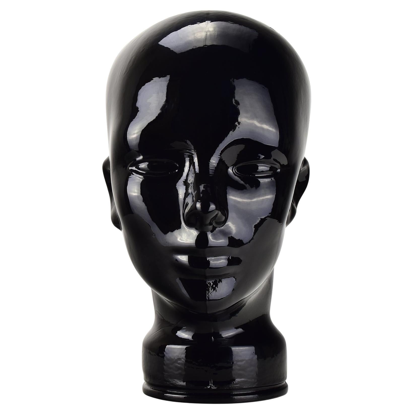Black Glass Mannequin Head Sculpture, 1970s German Decorative Design