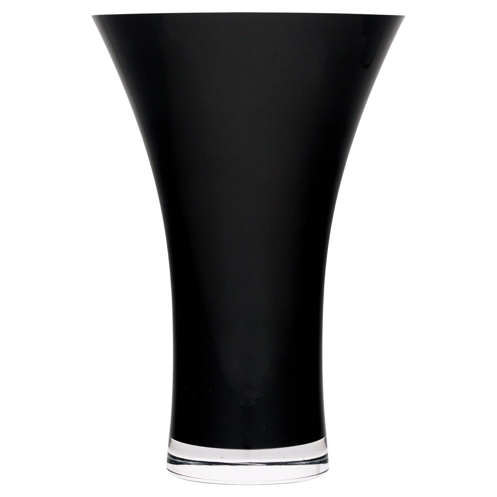 Modern Black Glass Vase from Poland, Curved Shape, Vintage 1970