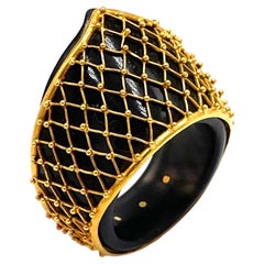 Ilias Lalaounis Black Glass Ring with 18K Yellow Gold Netting Detail