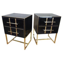 schwarzes Glas Beistelltische 2 Schubladen Designer justfurnituress