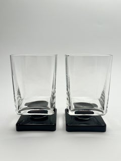 Black glass Square Footed Cocktail Glasses 1970s