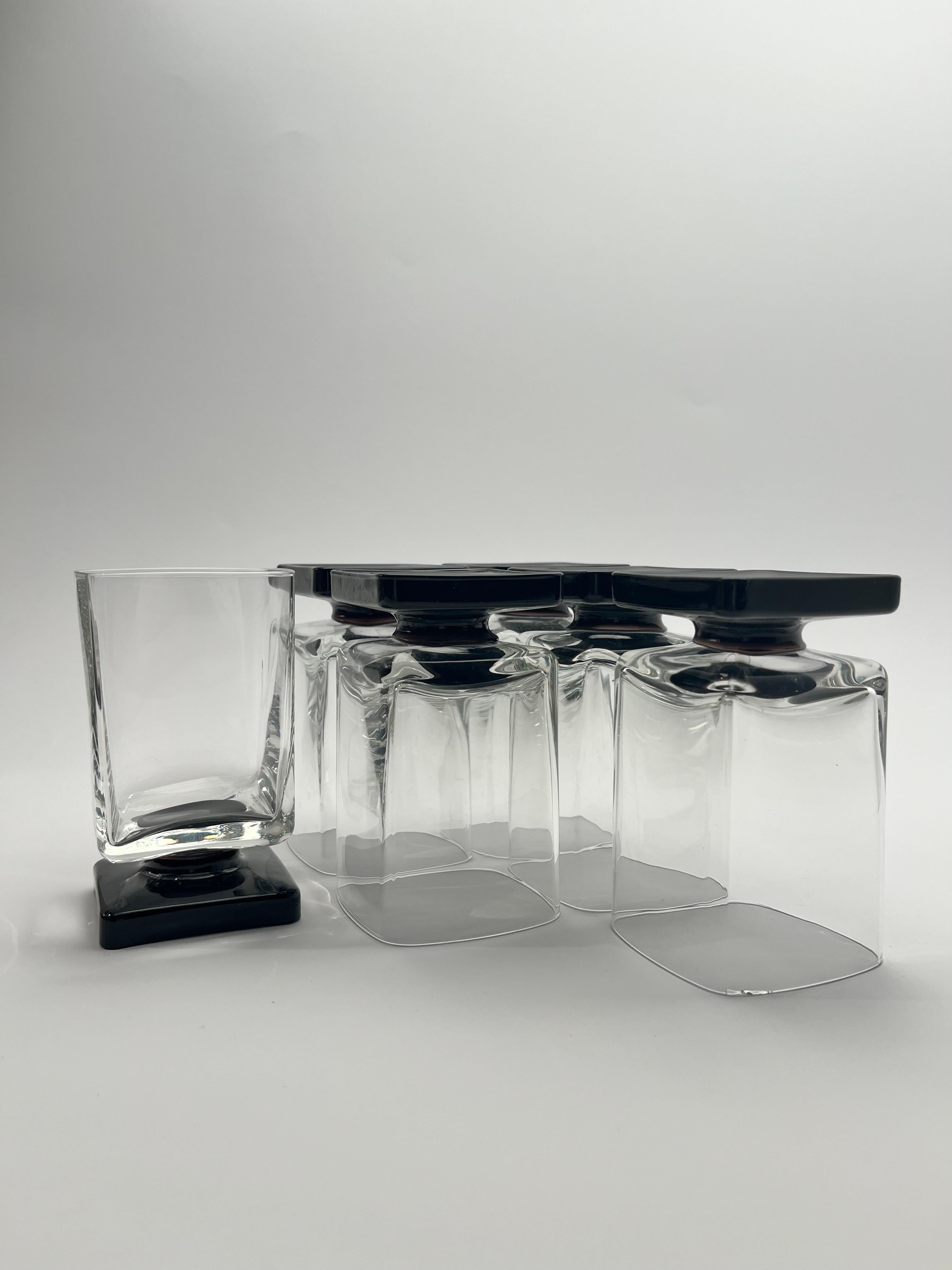 Mid-Century Modern Black glass Square Footed Cocktail Glasses 1970s For Sale