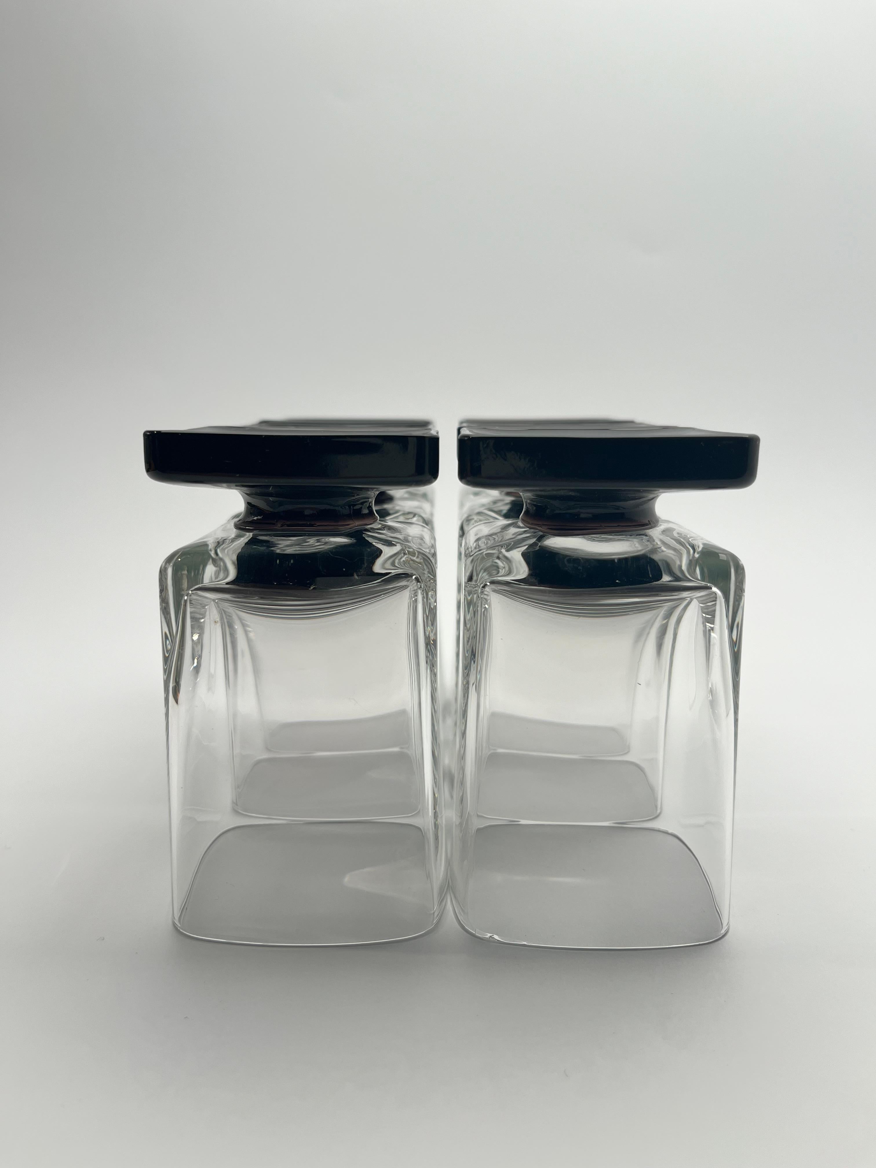Italian Black glass Square Footed Cocktail Glasses 1970s For Sale