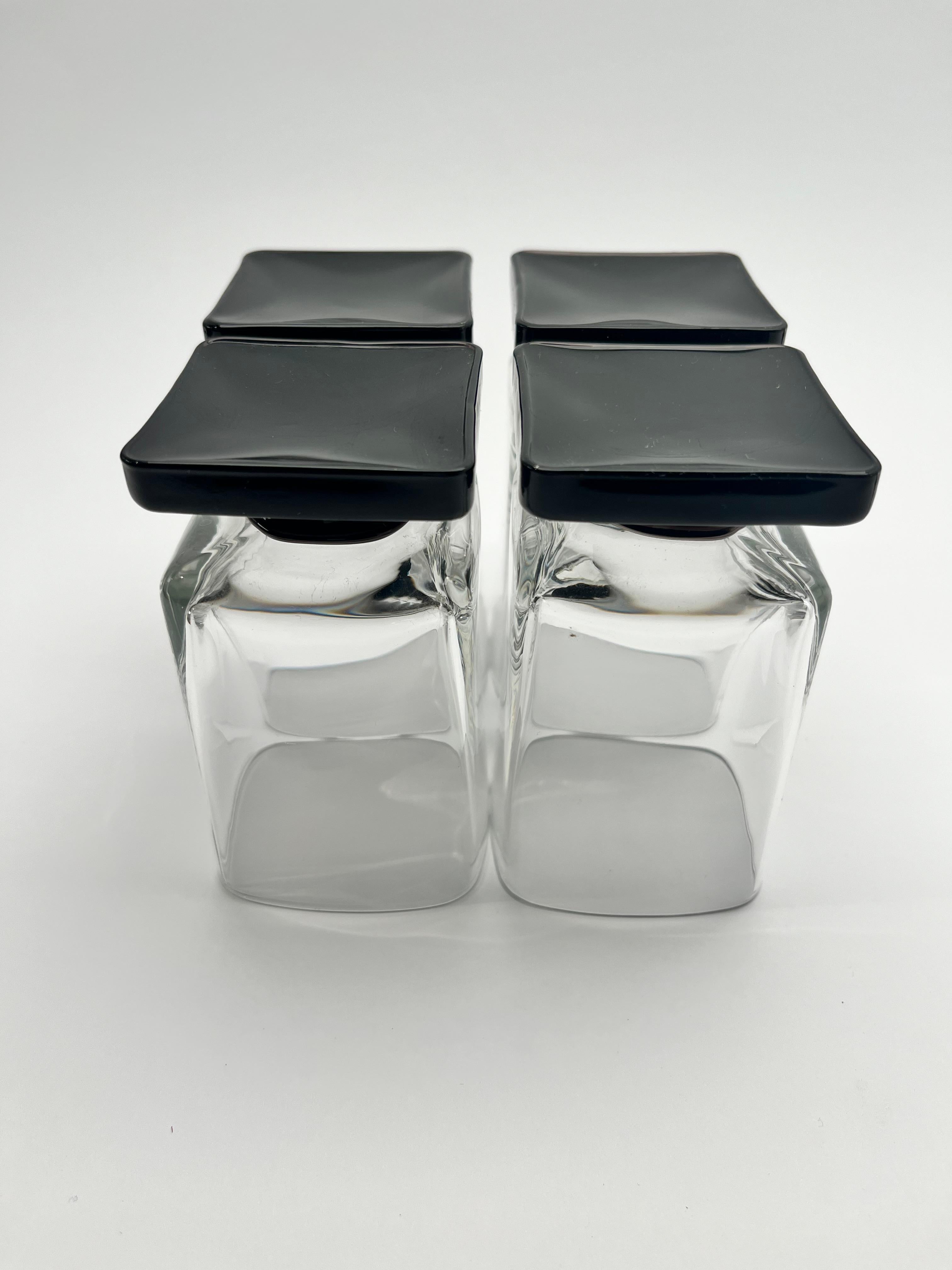 Black glass Square Footed Cocktail Glasses 1970s In Good Condition For Sale In Ljubljana, SI