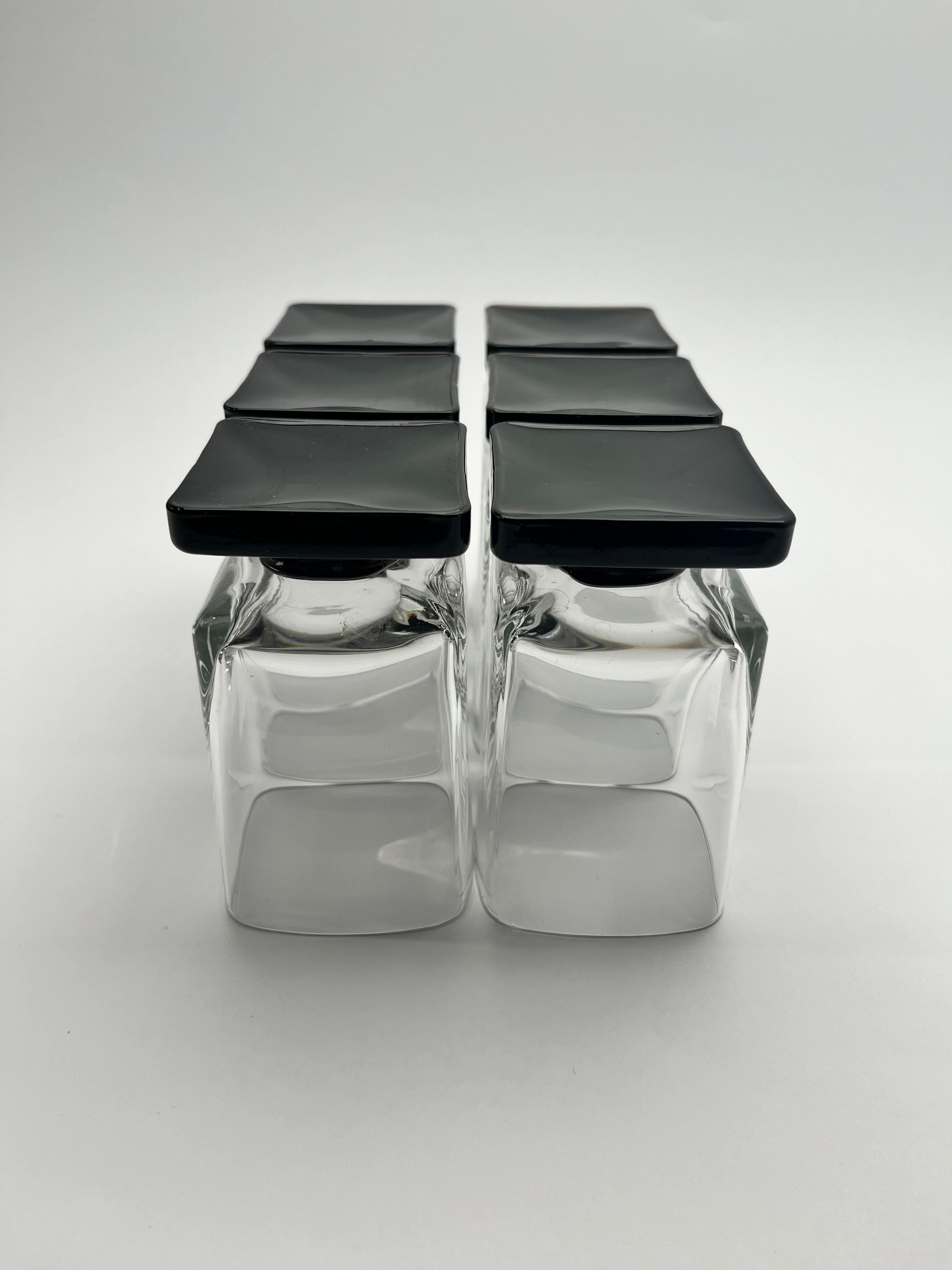 Black glass Square Footed Cocktail Glasses 1970s For Sale 2