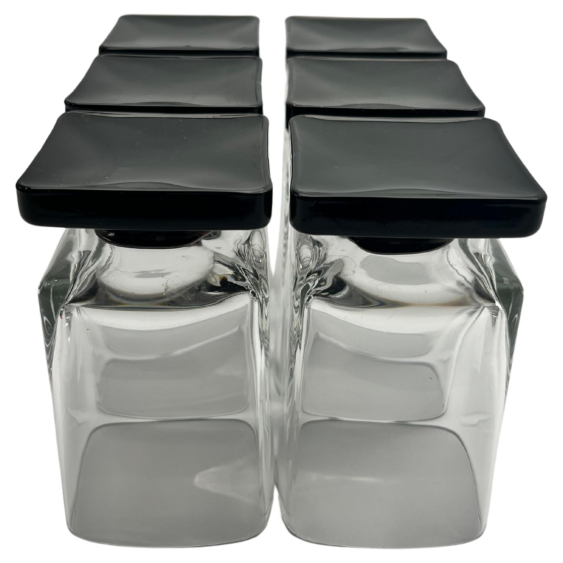 Copas de cóctel de pie cuadrado de cristal negro Años 70