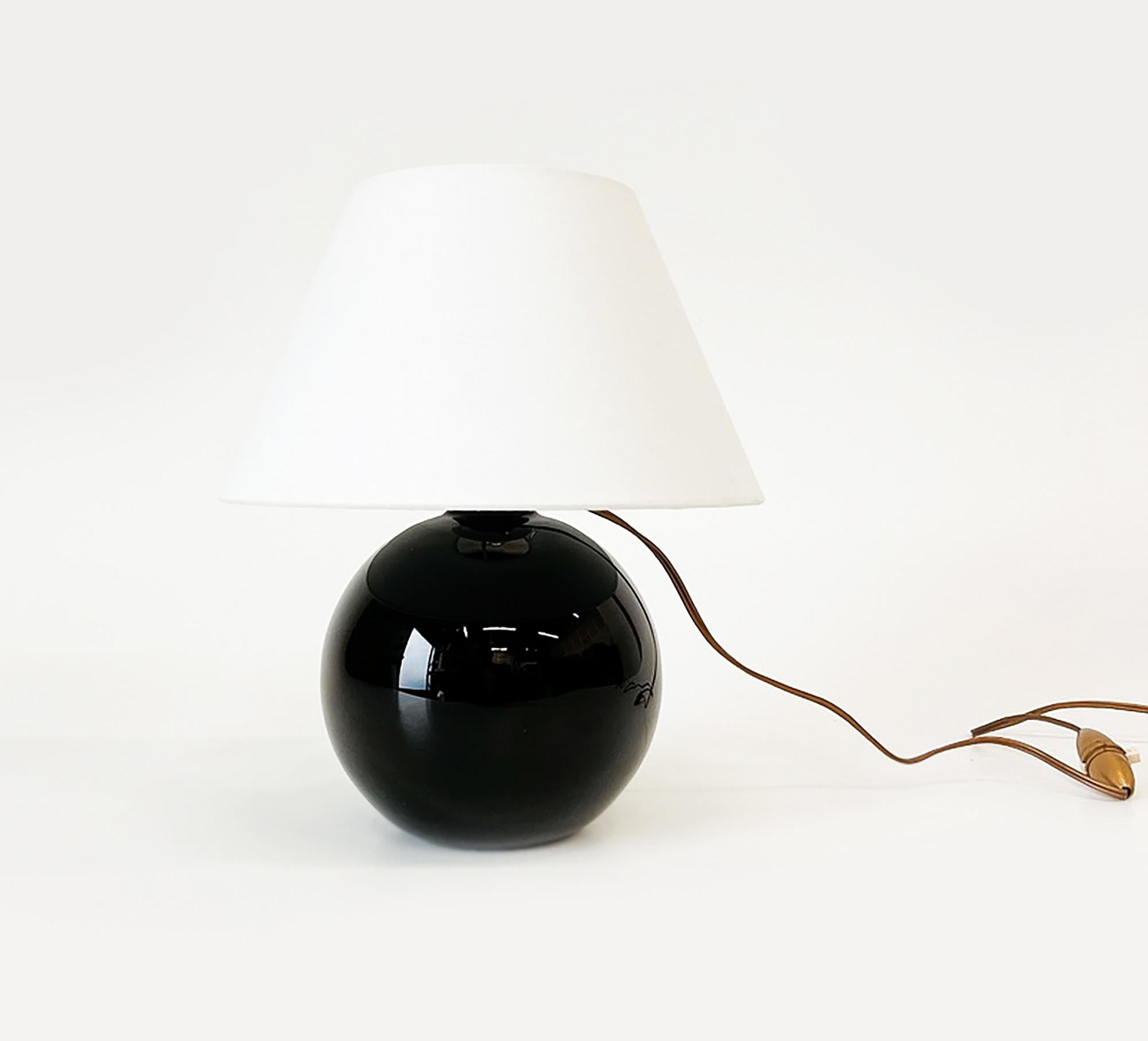 French Black Glass Table Lamp in the Style of Jacques Adnet, Circa 1930s
