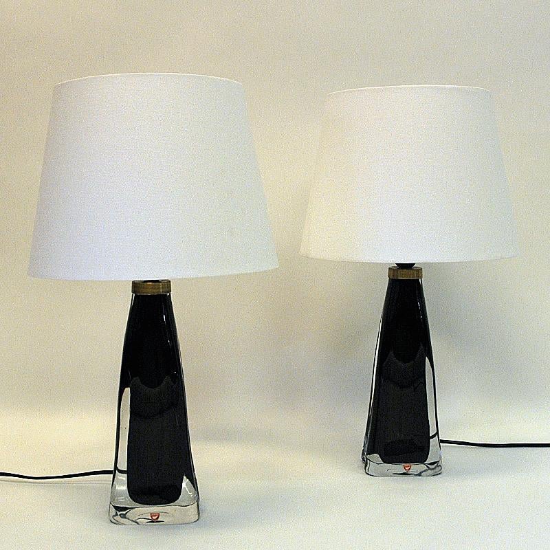 Swedish Black Glass Table Lamp Pair RD1323 by Carl Fagerlund for Orrefors, Sweden, 1960s