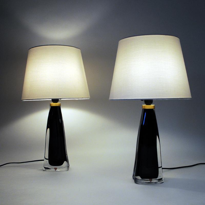 Black Glass Table Lamp Pair RD1323 by Carl Fagerlund for Orrefors, Sweden, 1960s In Good Condition In Stockholm, SE