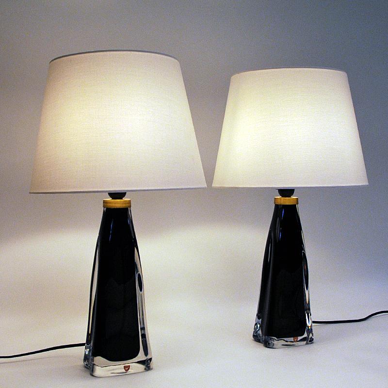 Mid-20th Century Black Glass Table Lamp Pair RD1323 by Carl Fagerlund for Orrefors, Sweden, 1960s