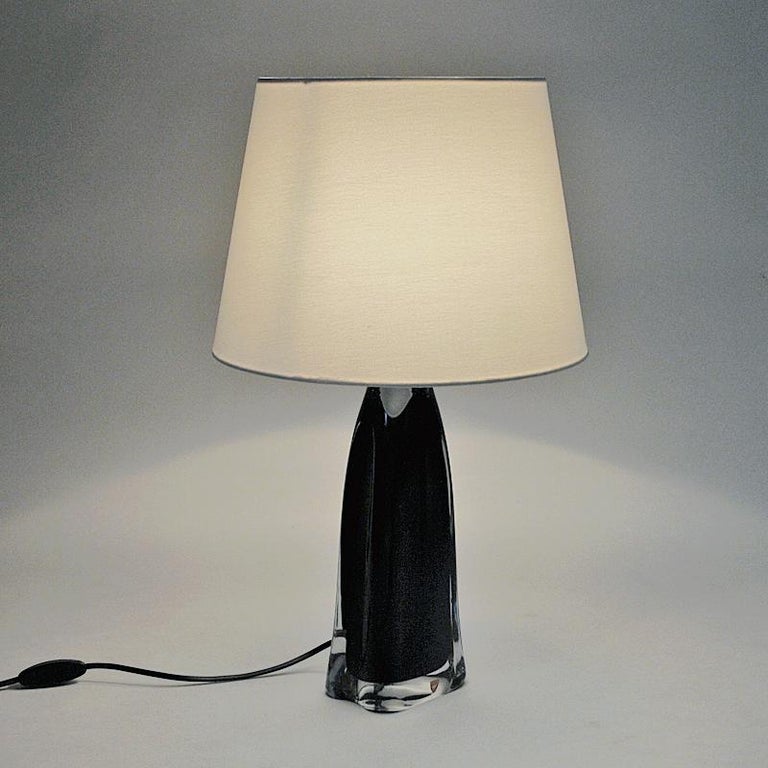 Brass Black Glass Tablelamp RD1323 by Carl Fagerlund for Orrefors, Sweden, 1960s