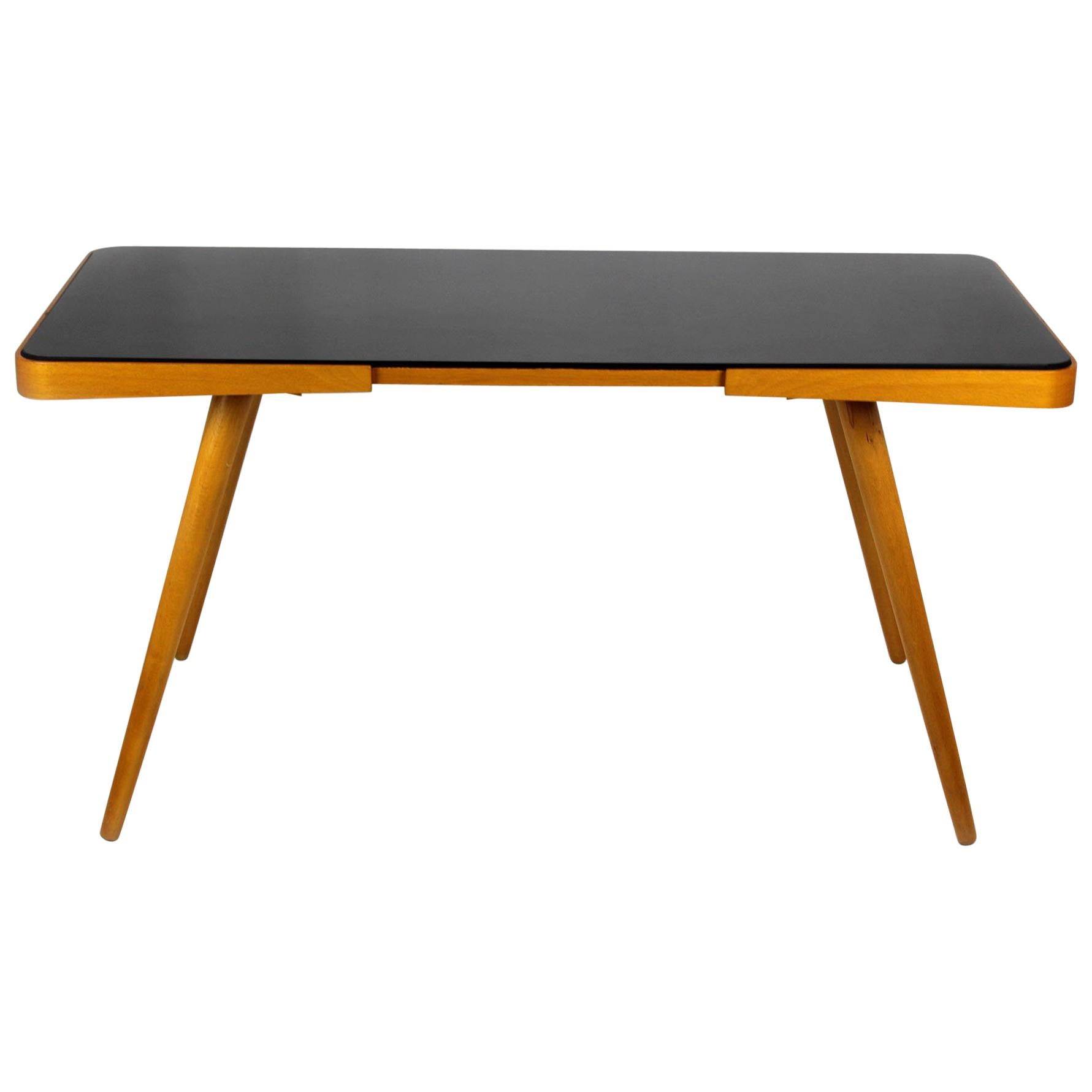 Black Glass Top Coffee Table by Jiri Jiroutek for Cesky Nabytek, 1960s