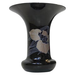 Black Glass Trumpet Vase by Hutschenreuther, Leonard, Germany, 1980s