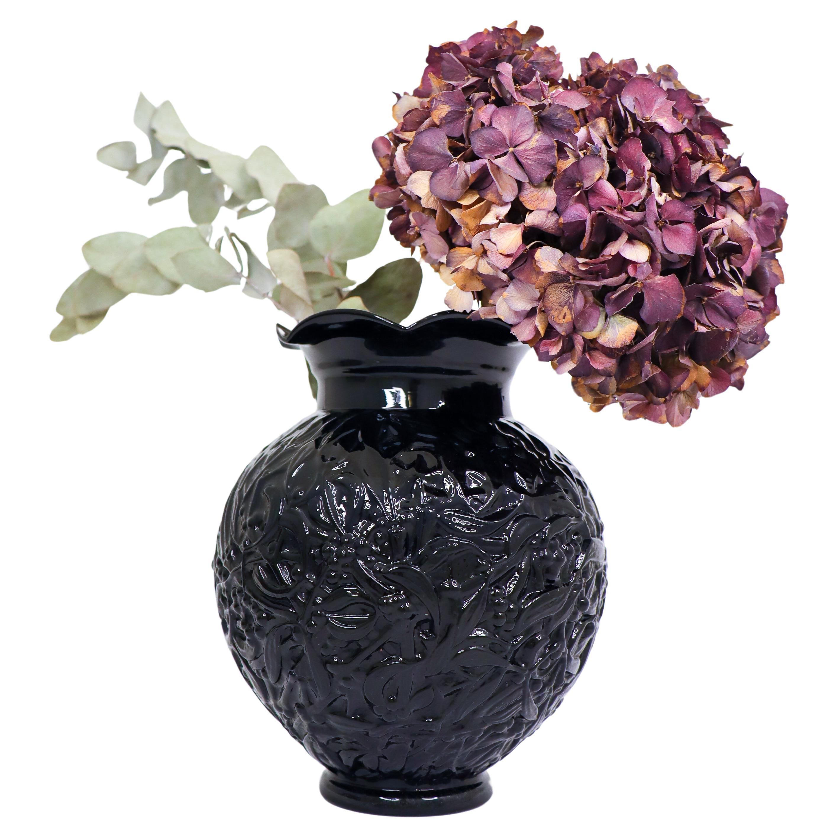 Schwarze Vase aus schwarzem Glas - Edvin Ollers - Elme Glassworks, Schweden 1930er Jahre