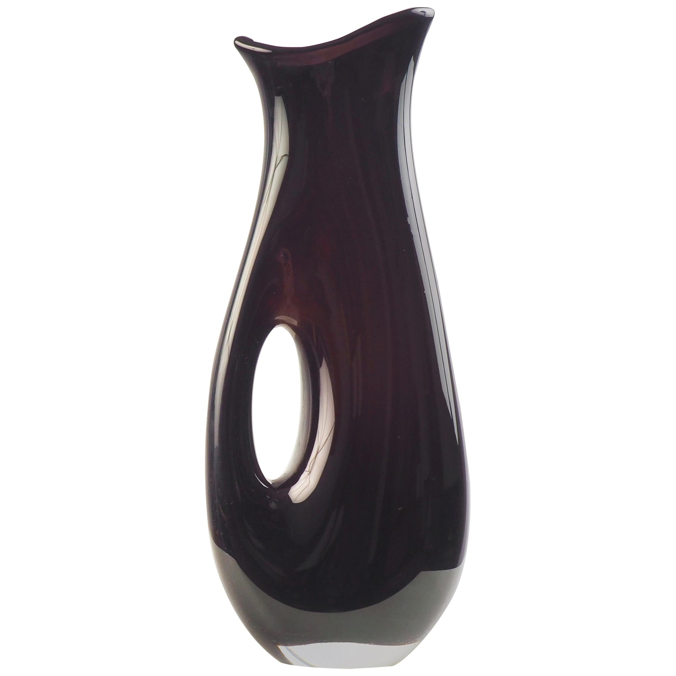 Black Glass Vase with a Hole by Vicke Lindstrand at Kosta, Sweden For Sale