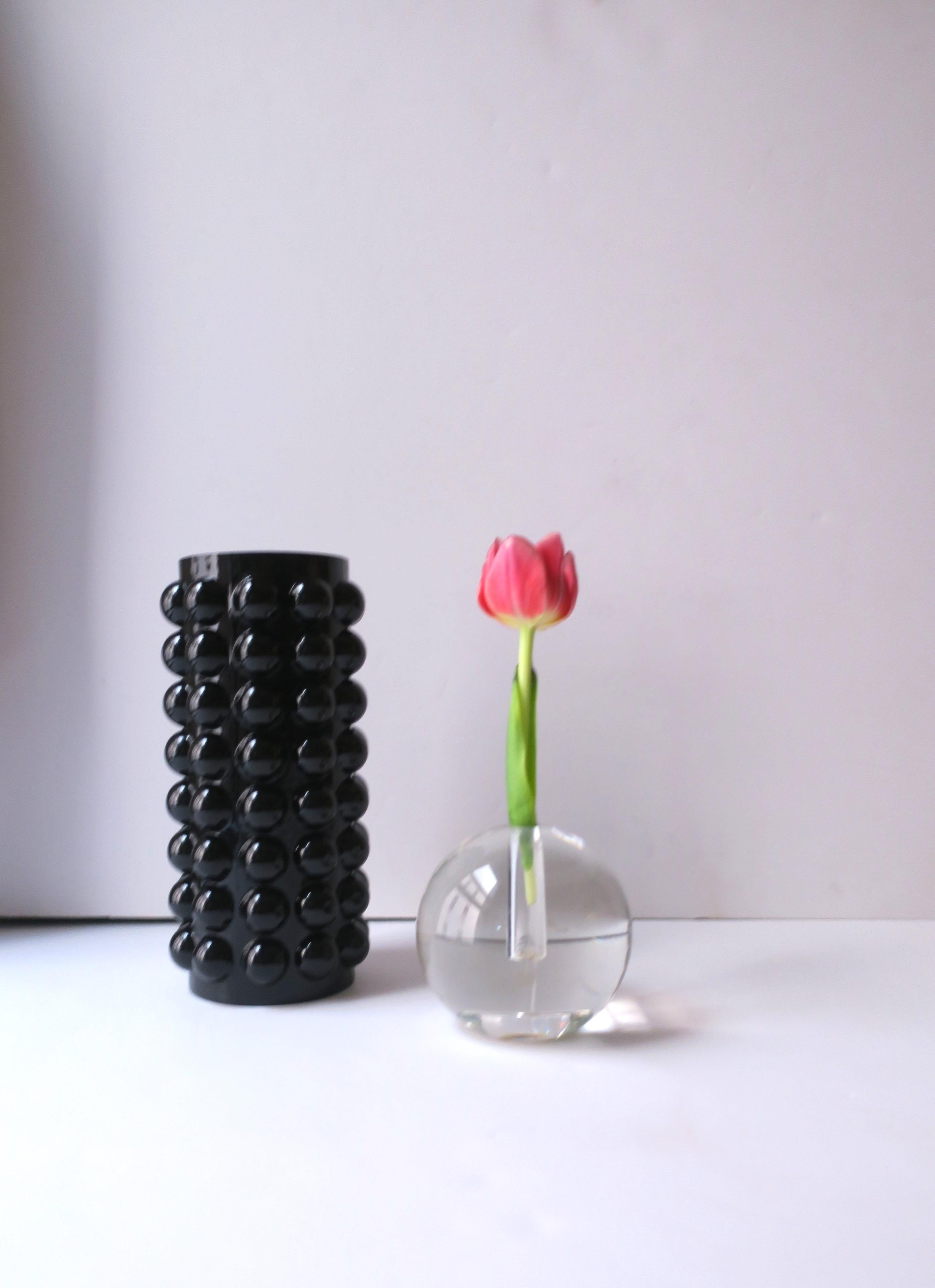 Black Glass Vase with Ball Sphere Design in the Modern Deco Style In Excellent Condition For Sale In New York, NY