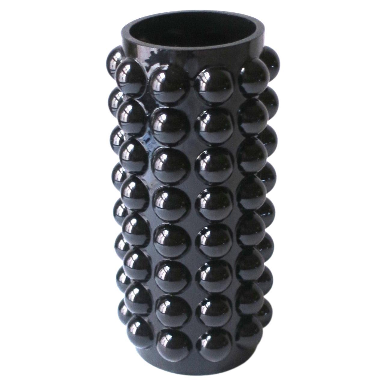 Black Glass Vase with Ball Sphere Design in the Modern Deco Style For Sale